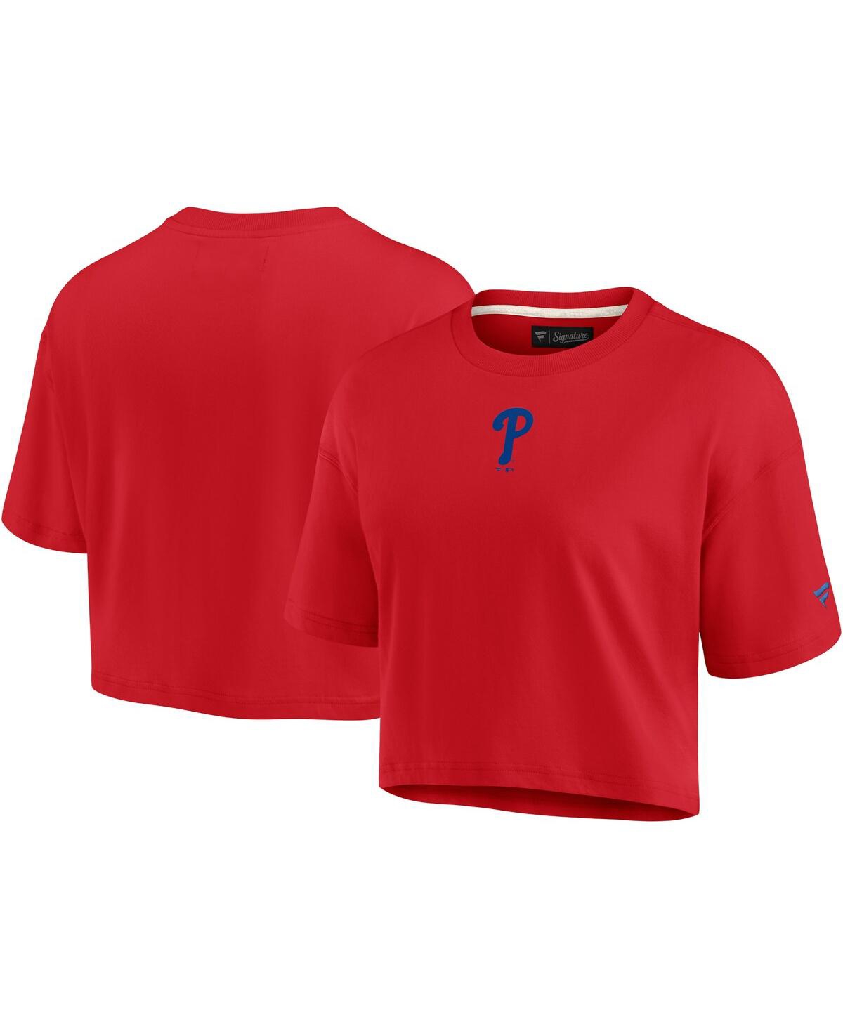 Shop Fanatics Signature Women's  Red Philadelphia Phillies Elements Super Soft Boxy Cropped T-shirt In Athrd,sowt