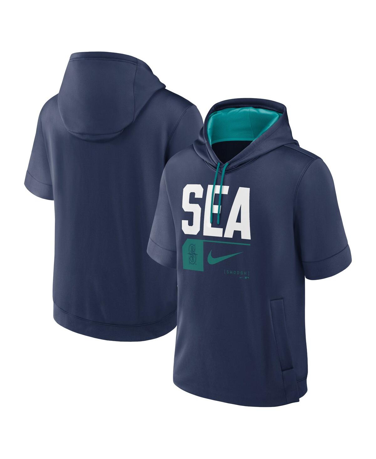 Shop Nike Men's Navy Seattle Mariners Tri Code Lockup Short Sleeve Pullover Hoodie In Nk,mn,mg