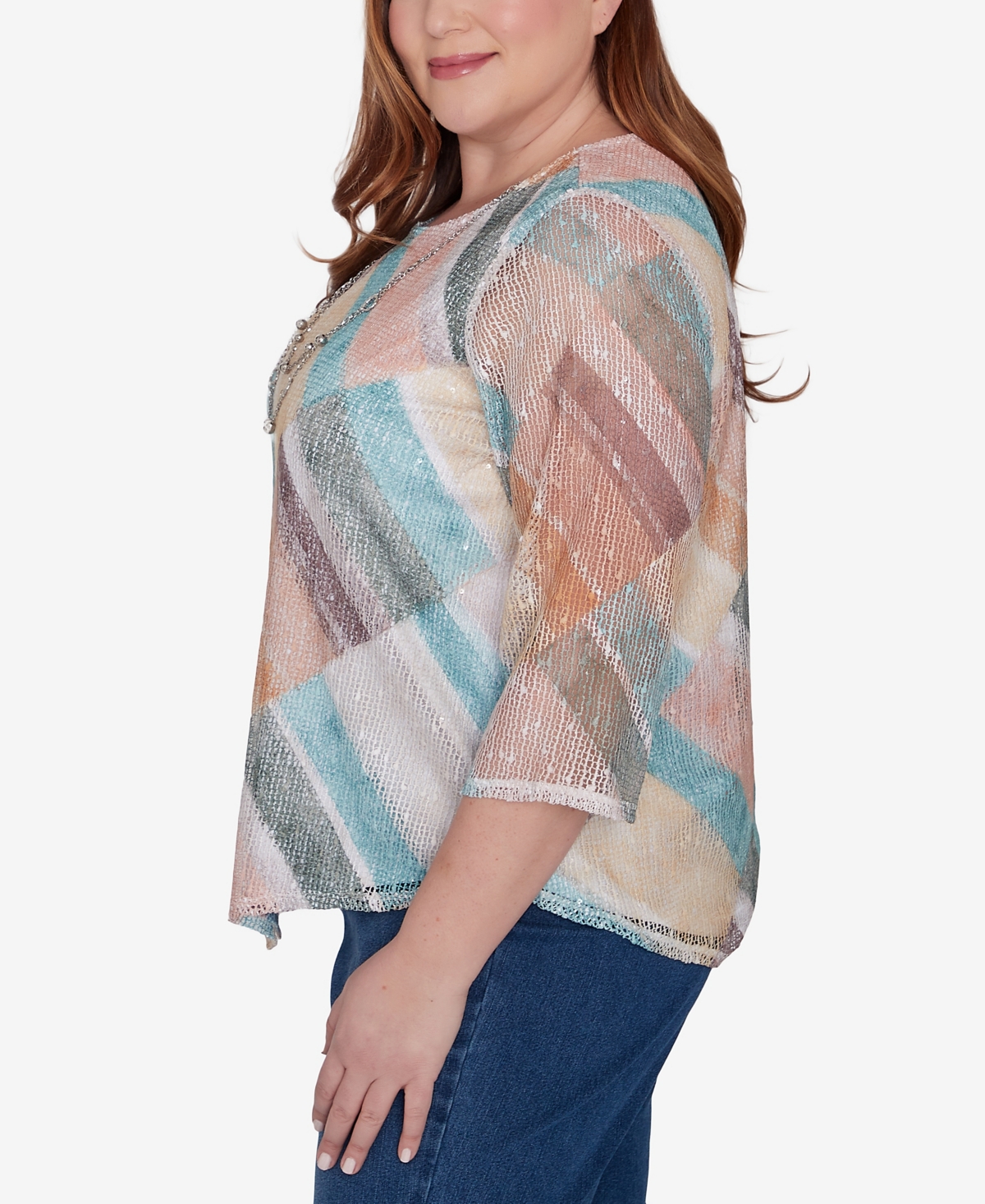 Alfred Dunner Plus Size Scottsdale Stained Glass Popcorn Top With Necklace