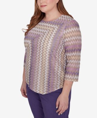 Alfred Dunner Plus Size Charm School Sparkling Zig Zag Stripe Top