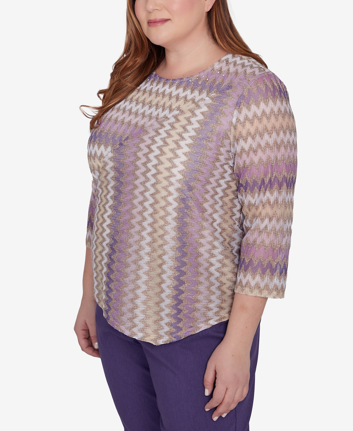 Shop Alfred Dunner Plus Size Charm School Sparkling Zig Zag Stripe Top In Multi