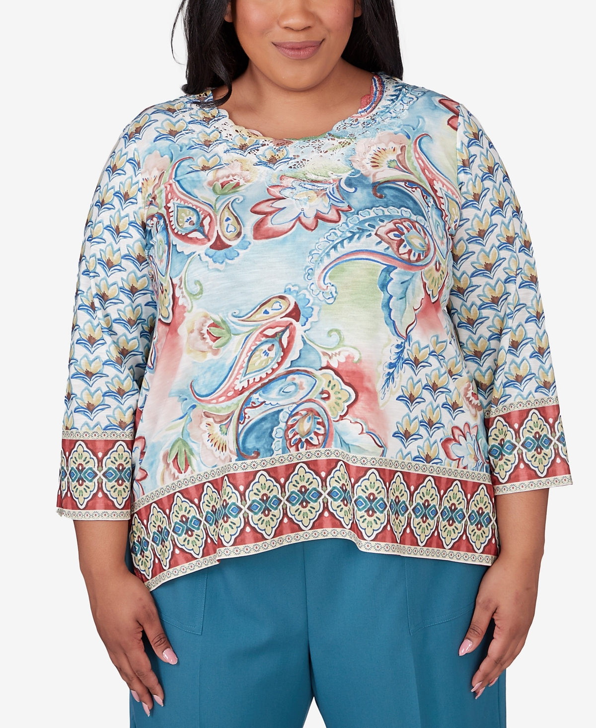 Alfred Dunner Plus Size Sedona Sky Medallion Paisley Top In Multi