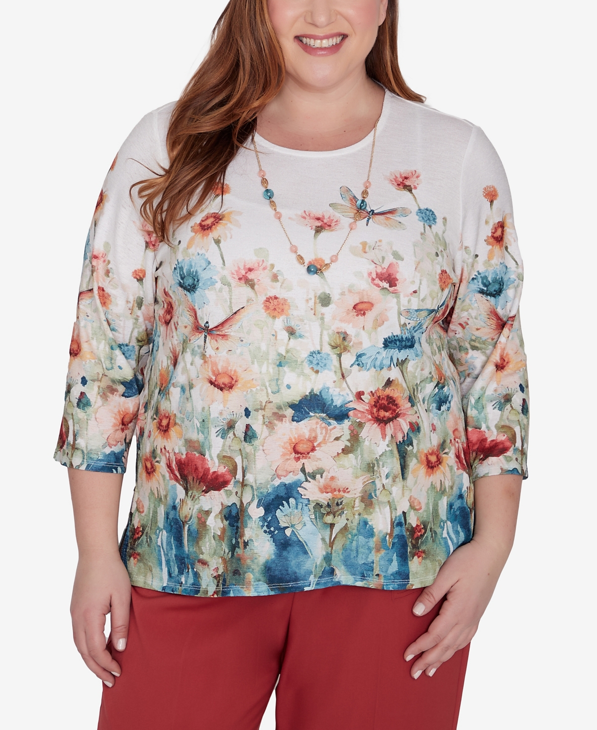Plus Size Sedona Sky Dragonfly Top With Necklace - Multi