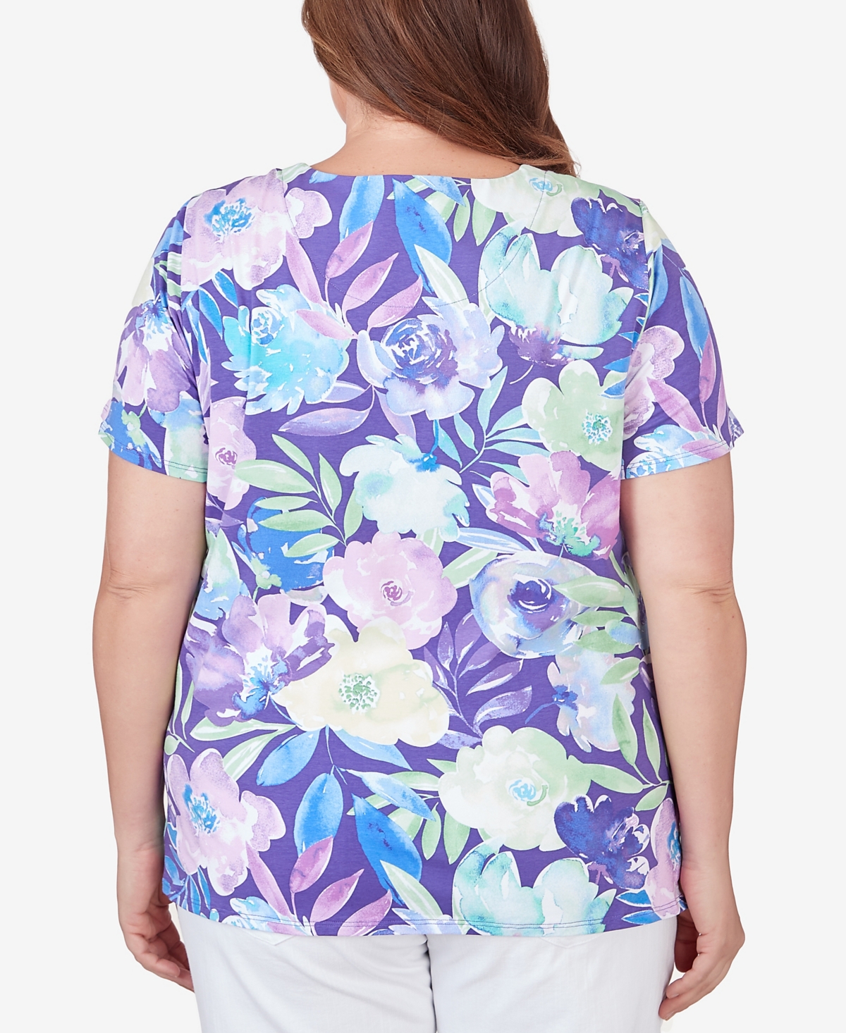 Shop Alfred Dunner Plus Size Pleated Neck Floral Short Sleeve Tee In Bright