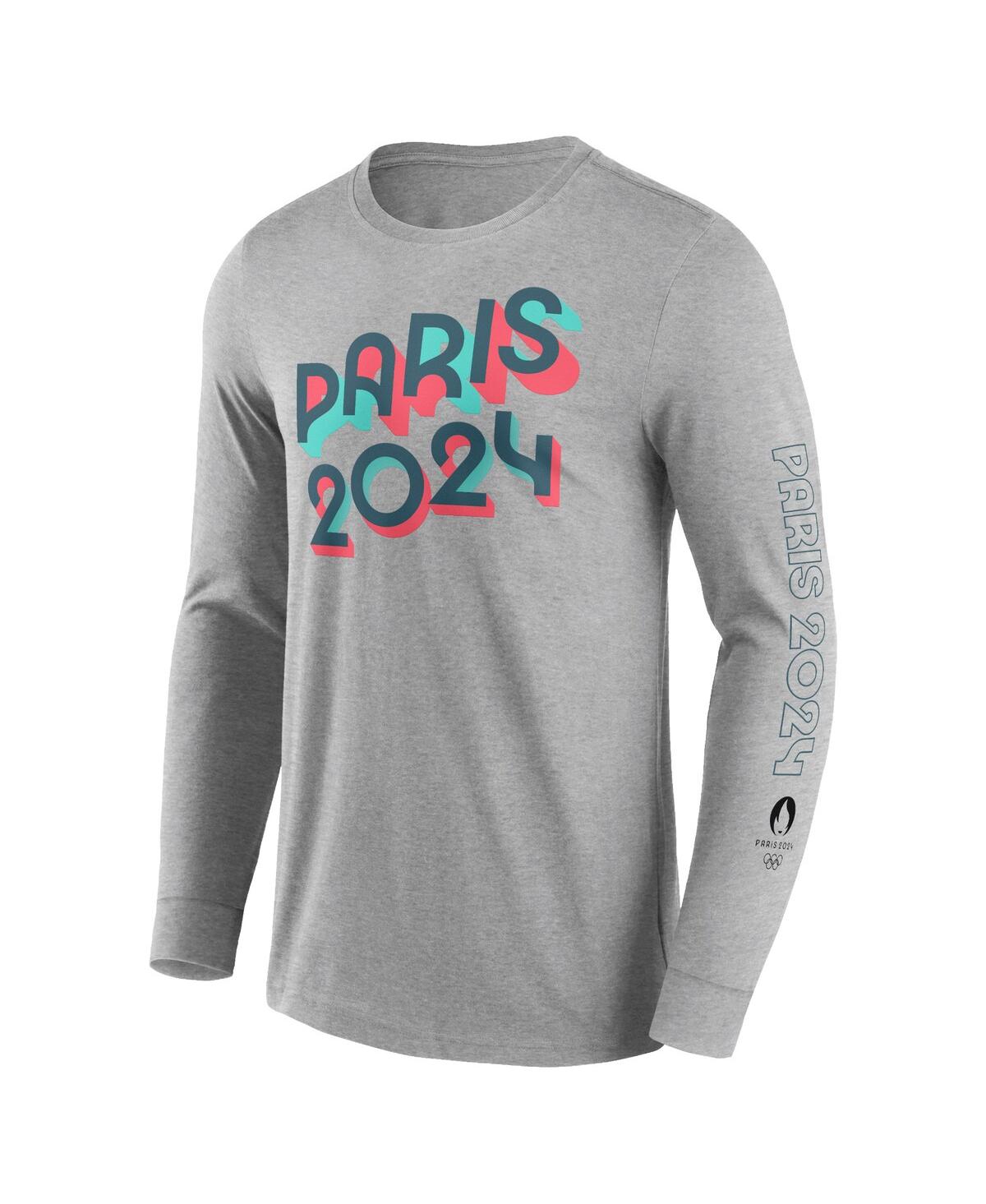 Shop Fanatics Branded Men's Heather Gray Paris 2024 Bold Stripe Long Sleeve T-shirt