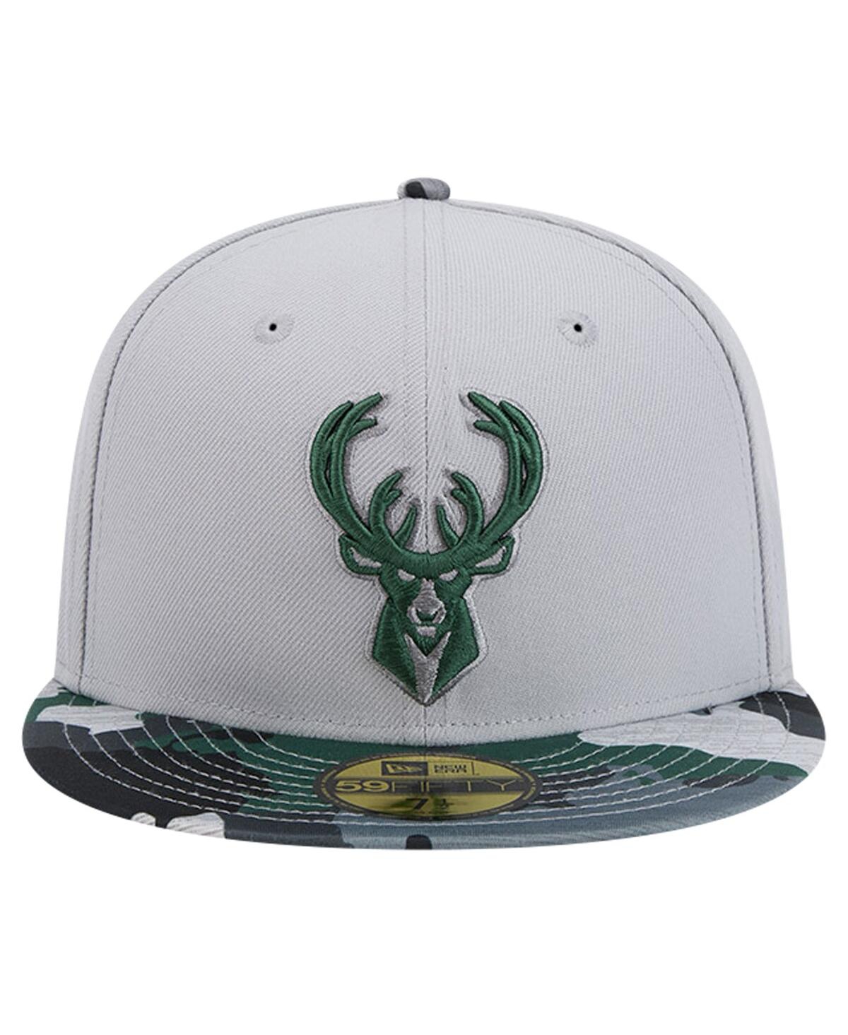Shop New Era Men's Gray Milwaukee Bucks Active Color Camo Visor 59fifty Fitted Hat In Gray Camo