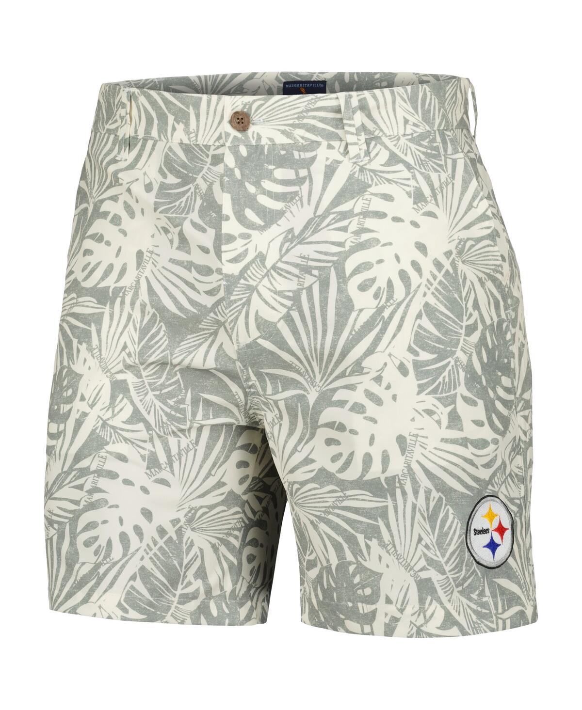 Shop Margaritaville Men's Gray Pittsburgh Steelers Sandwashed Monstera Print Amphib Shorts In Black