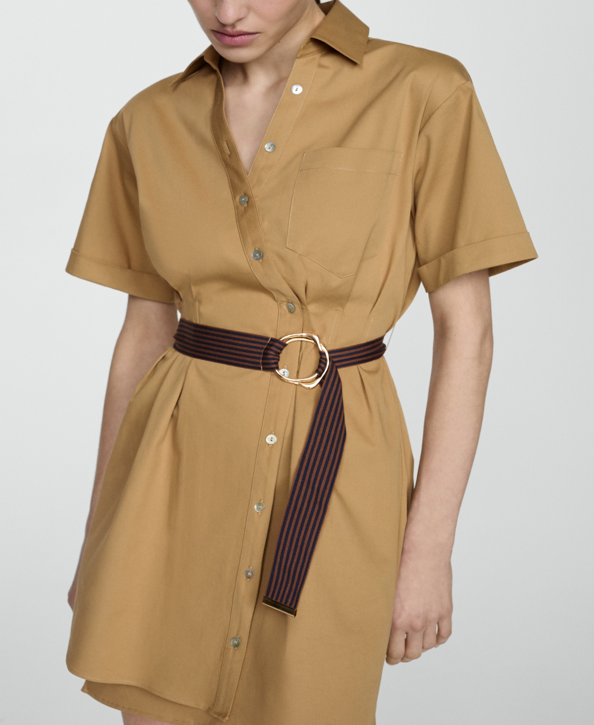Shop Mango Women's Belt Shirt Dress In Medium Brown