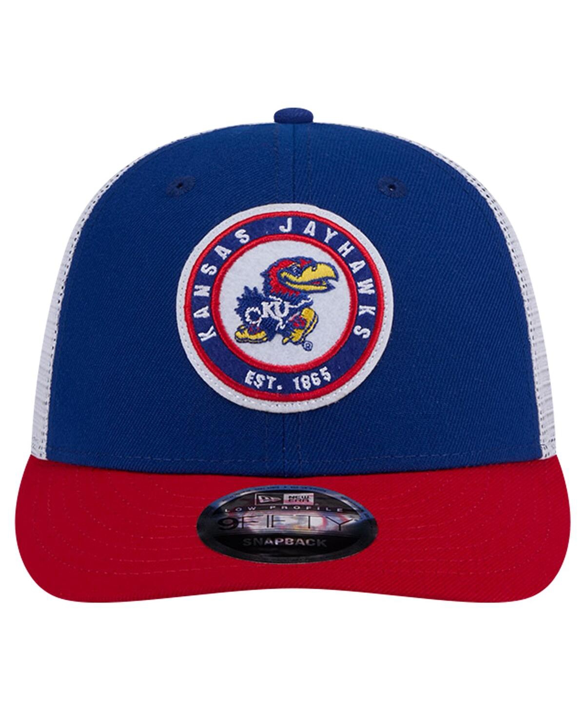New Era Royal Kansas Jayhawks Throwback Circle Patch 9fifty Trucker Snapback Hat In Royal Red