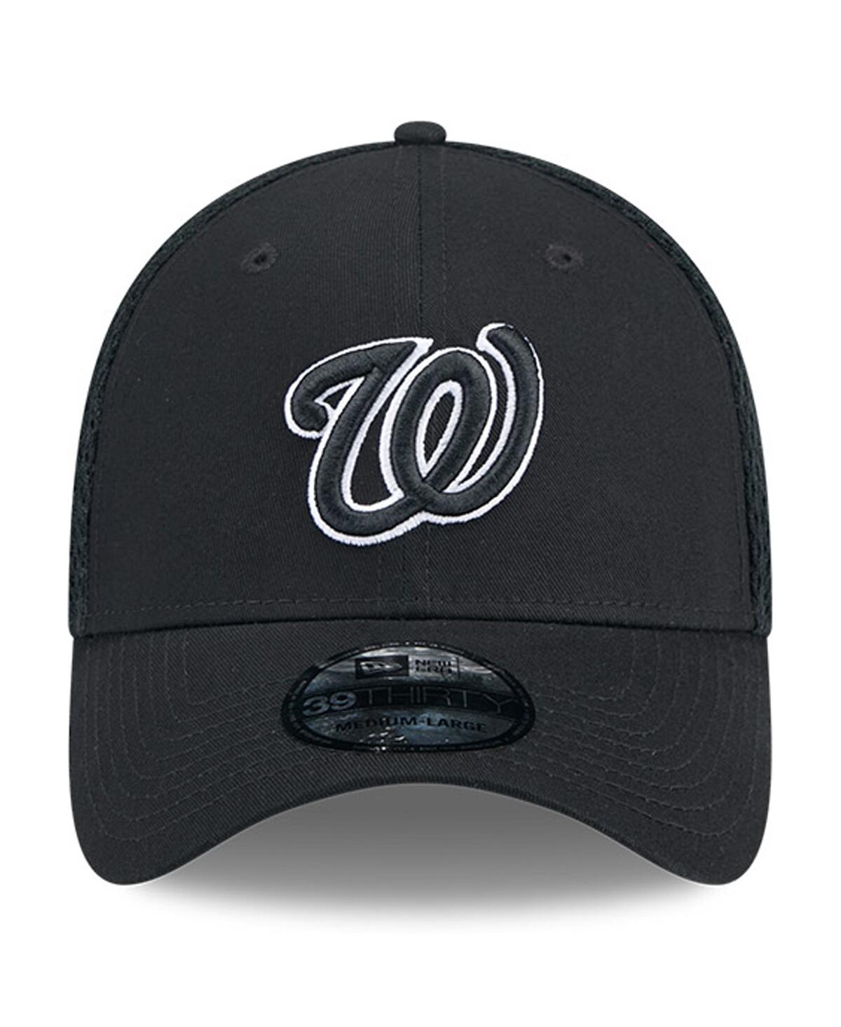 New Era Men's Washington Nationals Evergreen Black White Neo 39thirty Flex Hat In Black
