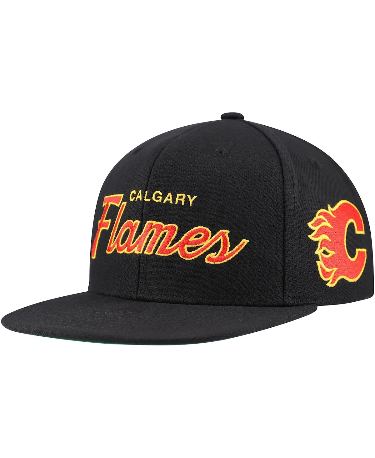 Mitchell Ness Men's Black Calgary Flames Core Team Script 2.0 Snapback Hat - Black