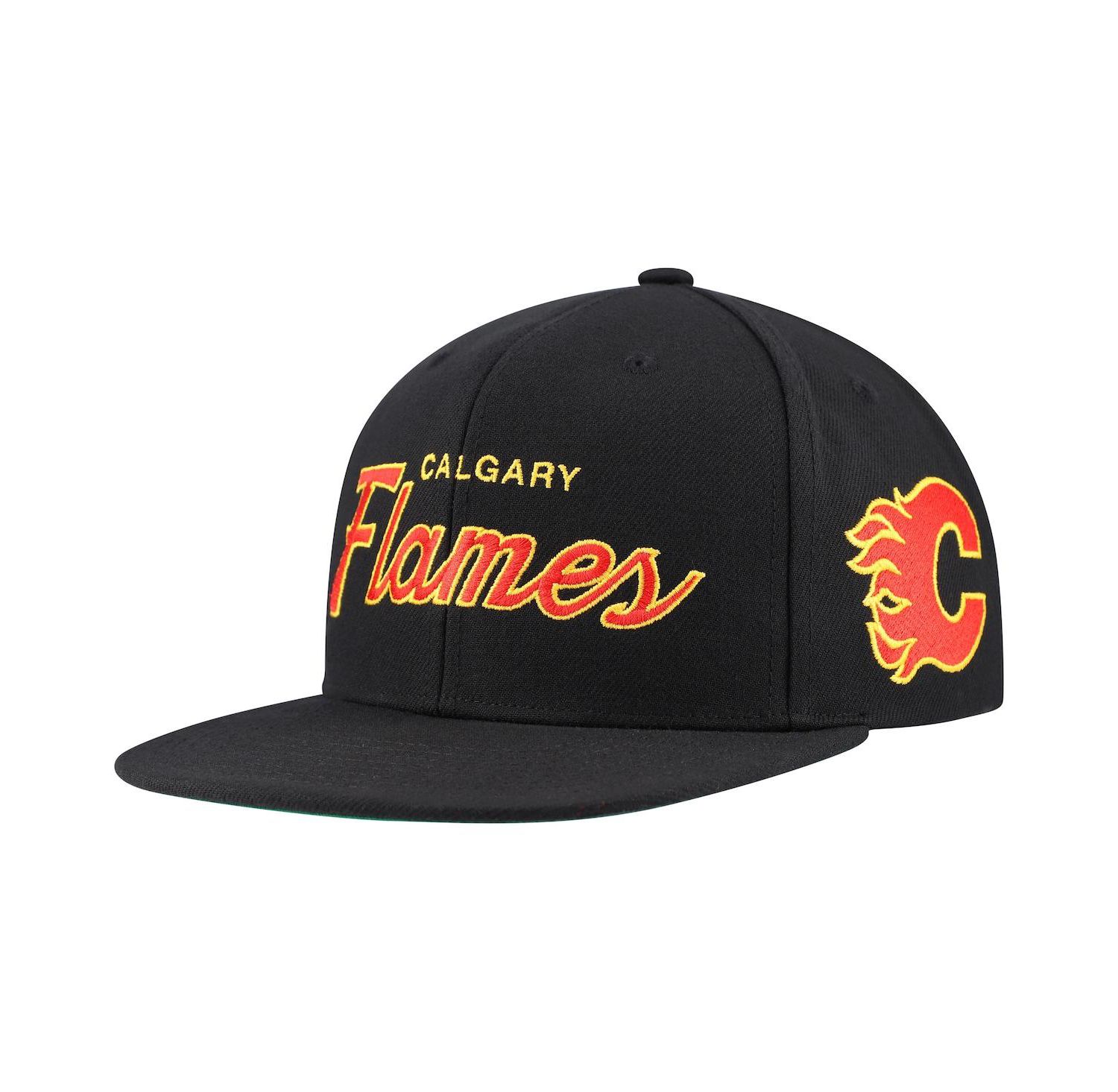 Mitchell Ness Men's Black Calgary Flames Core Team Script 2.0 Snapback Hat