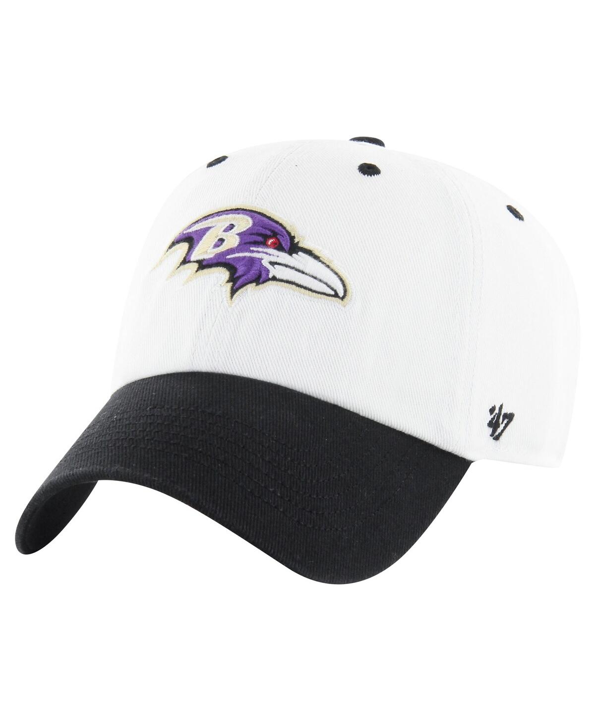47 Brand Men's White/Black Baltimore Ravens Double Header Diamond Clean Up Adjustable Hat - White Blac