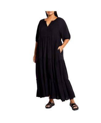 City Chic Plus Size Brynn Maxi Dress - Tiered Skirt With Elastic Waist & Elbow Sleeves