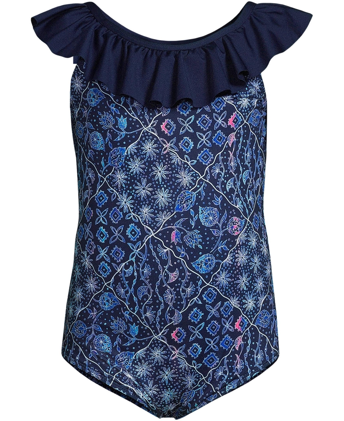 Lands' End Girls Scoop Ruffle Neck One Piece Swimsuit