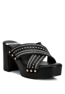 Rag and Co Womens Finley Raffia High Block Heel Mules