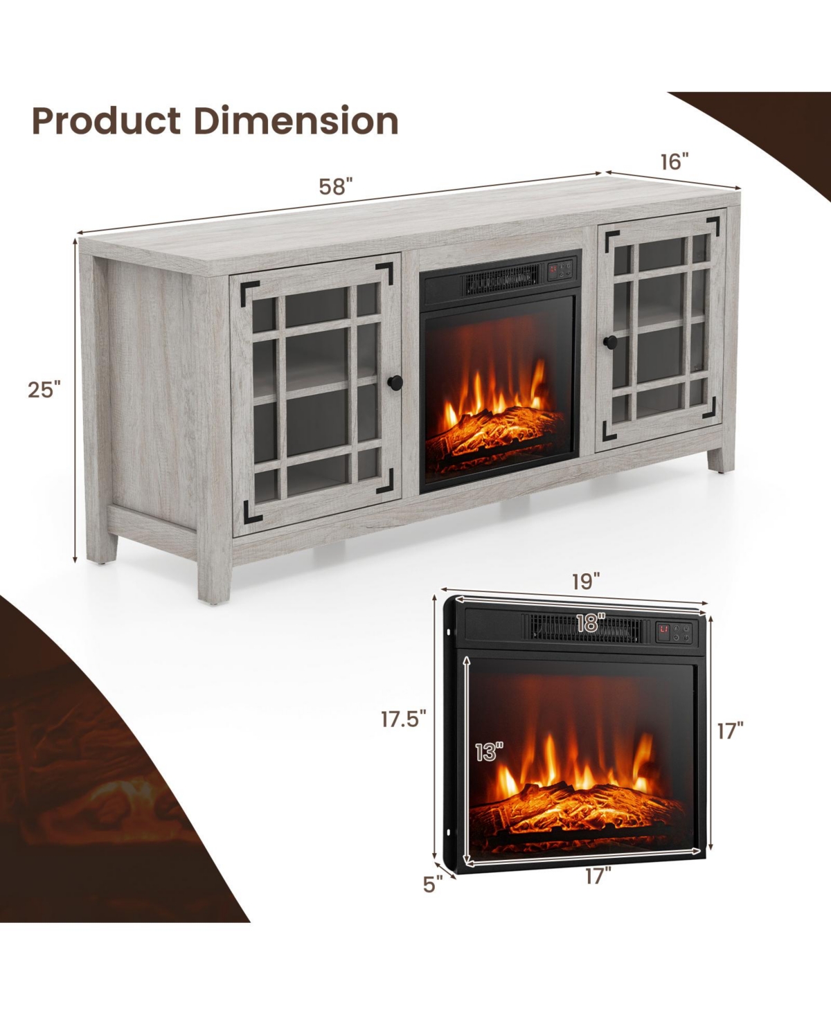 Slickblue Inch Fireplace Tv Stand with Adjustable Shelves for TVs up to 65 Inch