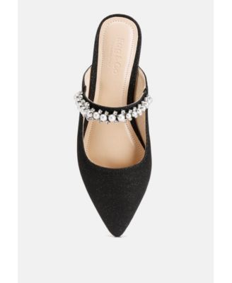 GEODE Pearl Embellished Slip On Mules