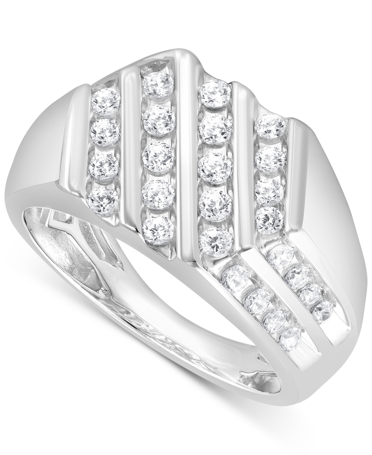 Shop Macy's Men's Diamond Diagonal Channel-set Ring (1 Ct. T.w.) In 10k White Gold
