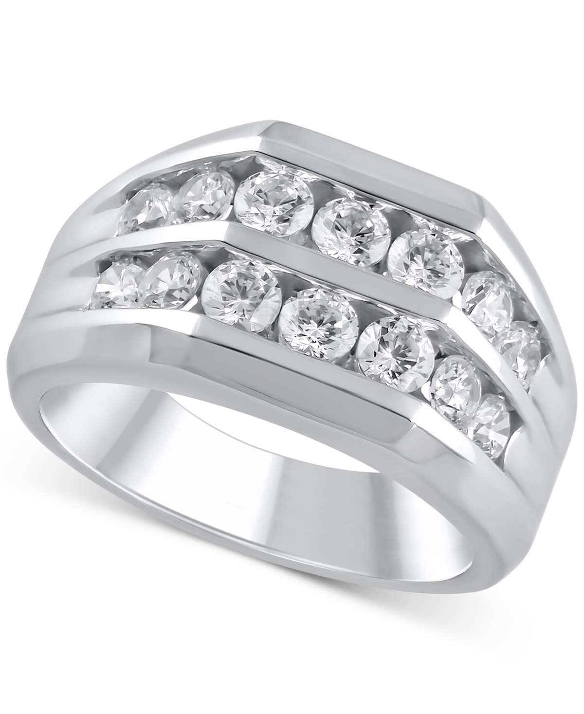 Men's Diamond Two-Row Channel-Set Ring (1-1/2 ct. t.w.) in 10k White, Yellow or Rose Gold - White Gold