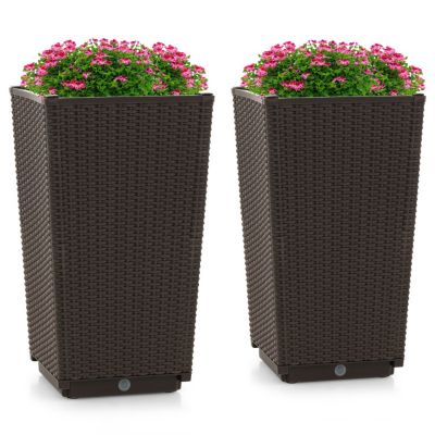 Set of 2 Outdoor Wicker Flower Pot with Drainage Hole