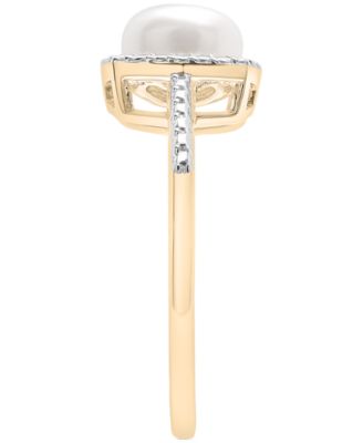 3-Pc. Set Cultured Freshwater Pearl (6-7mm) & Diamond Accent Pendant Necklace, Earrings, and Ring in 14k Gold-Plated Sterling Silver