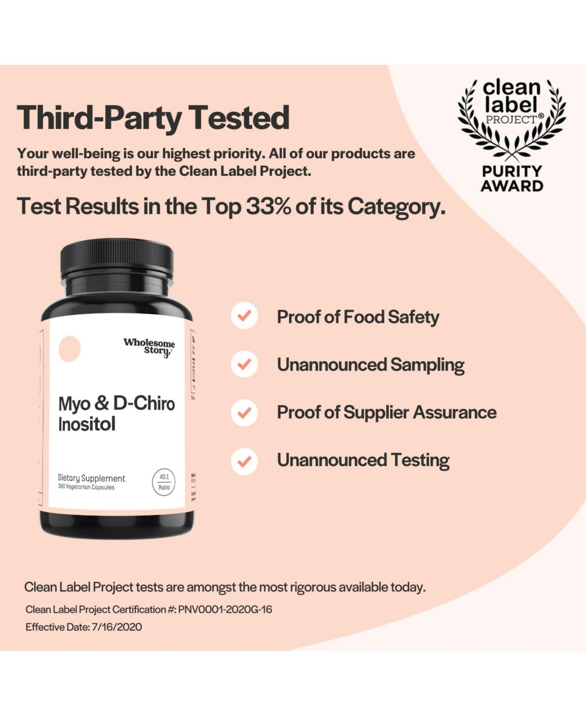 Wholesome Story Myo-Inositol & D-Chiro Inositol Blend Capsule | -Day Supply | Most Beneficial 40:1 Ratio | Hormonal Balance & Healthy Ovarian Functi