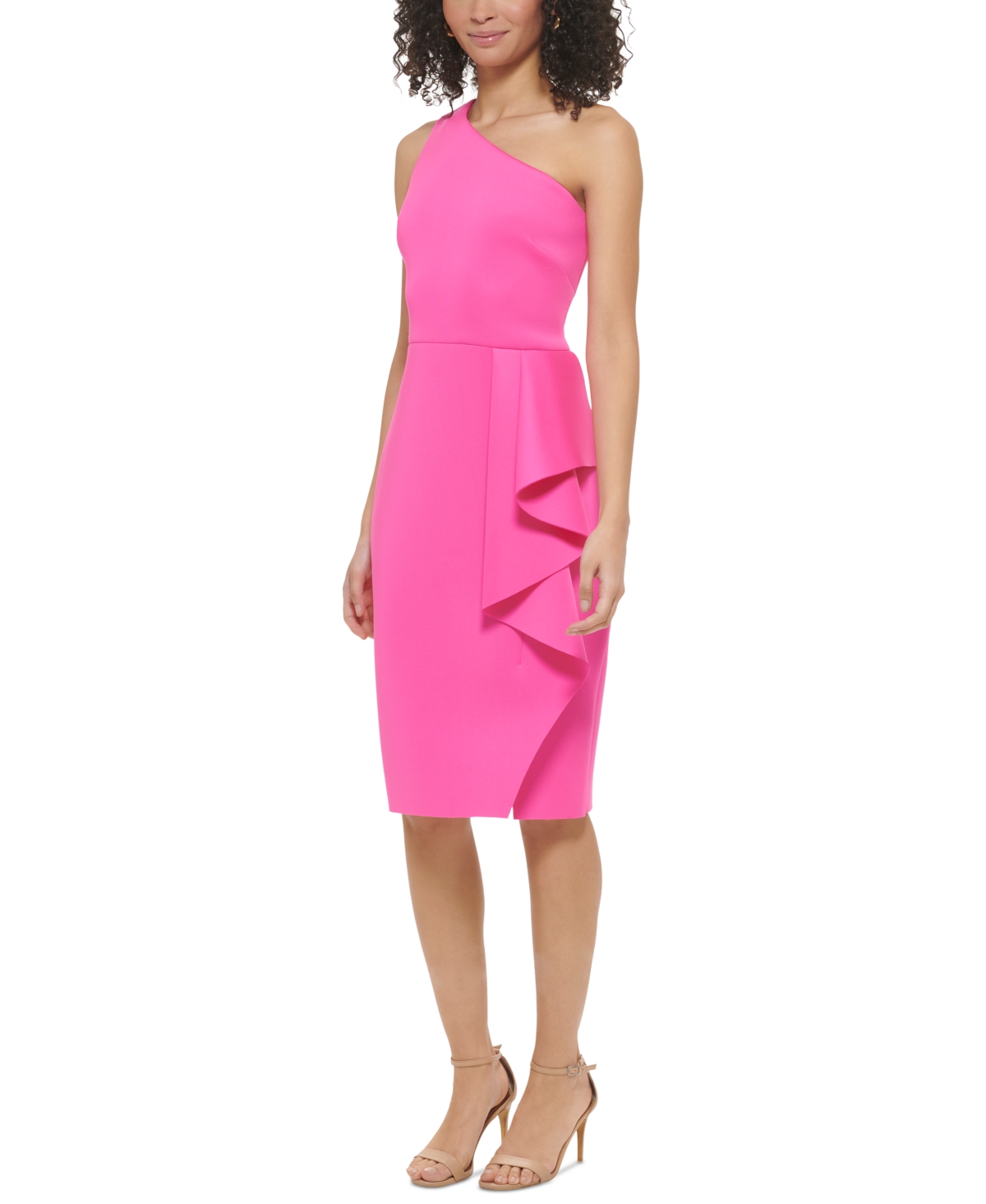 Shop Eliza J Women's Ruffled One-shoulder Sheath Dress In Hot Pink