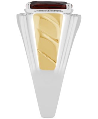 Men's Garnet (4-3/4 ct. t.w.) & Diamond (1/10 ct. t.w.) Halo Ring in Sterling Silver & 14k Gold-Plate