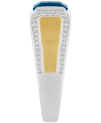 Men's London Blue Topaz (2-1/2 ct. t.w.) & Diamond (1/4 ct. t.w.) Ring in Sterling Silver & 14k Gold-Plate