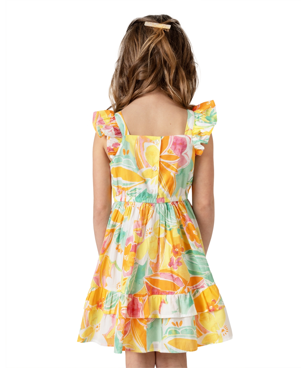 Shop Rare Editions Little Girls Floral-print Ruffled Dress In Orange