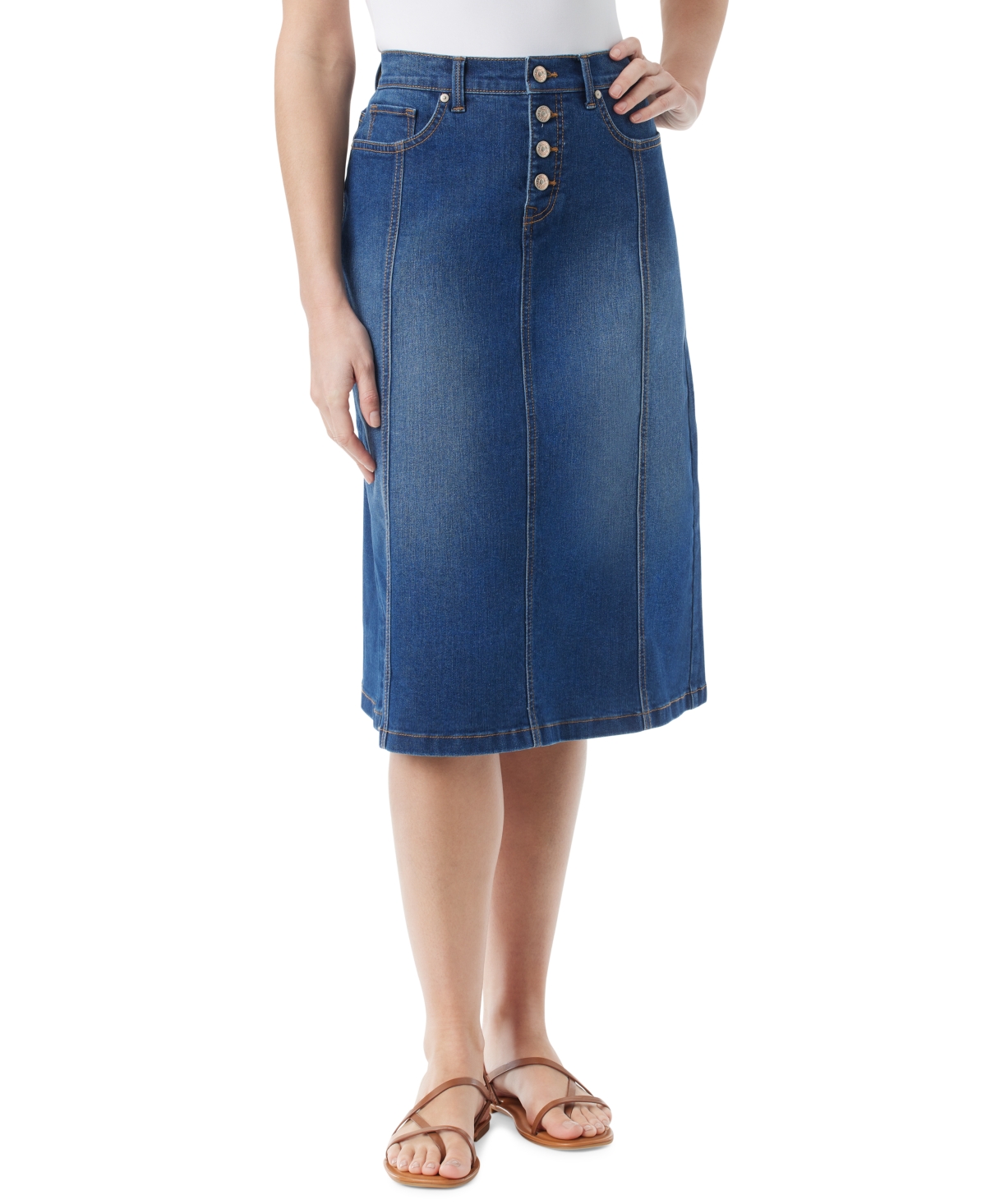 Shop Gloria Vanderbilt Women's A-line Midi Denim Skirt In Mount Kisco