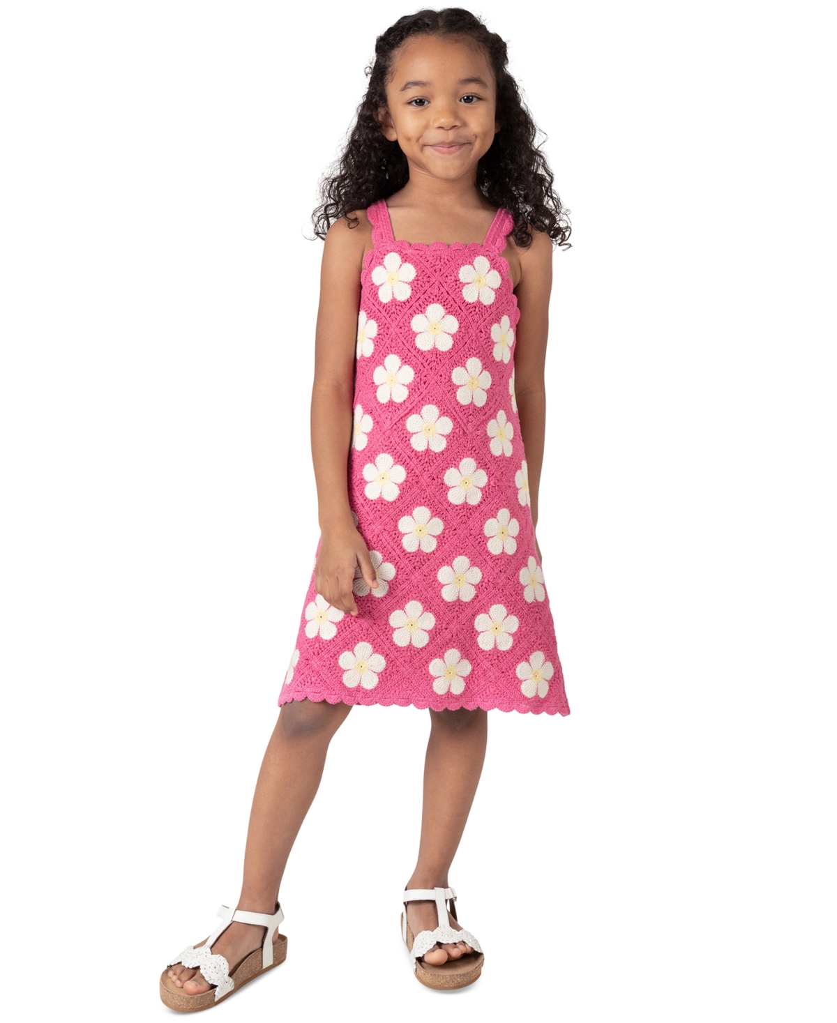 Shop Rare Editions Little Girls Daisy Crochet Dress In Pink