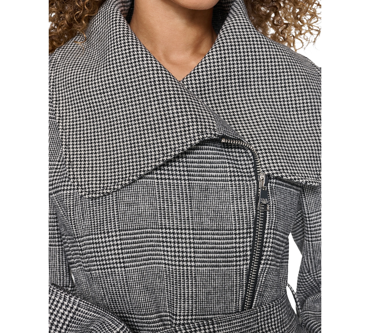 Karl Lagerfeld Paris Women's Houndstooth Wrap Coat -White