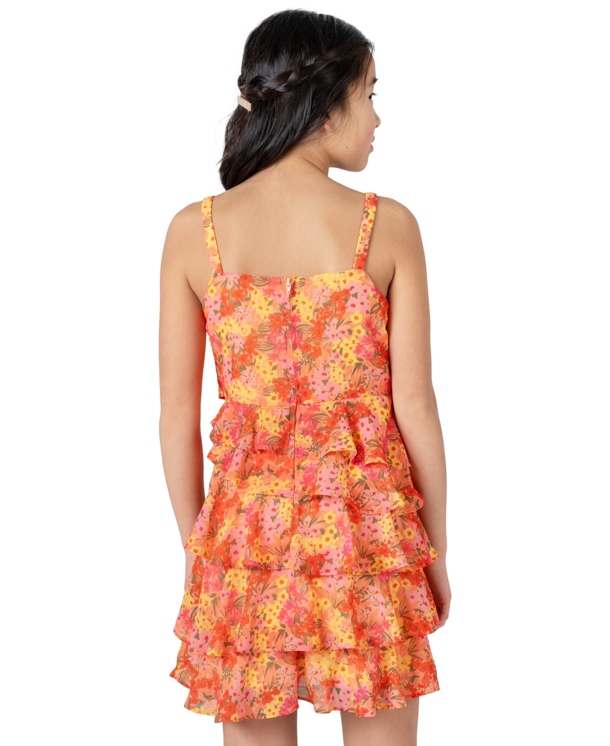 Shop Rare Editions Big Girls Floral-print Chiffon Ruffle Dress In Orange