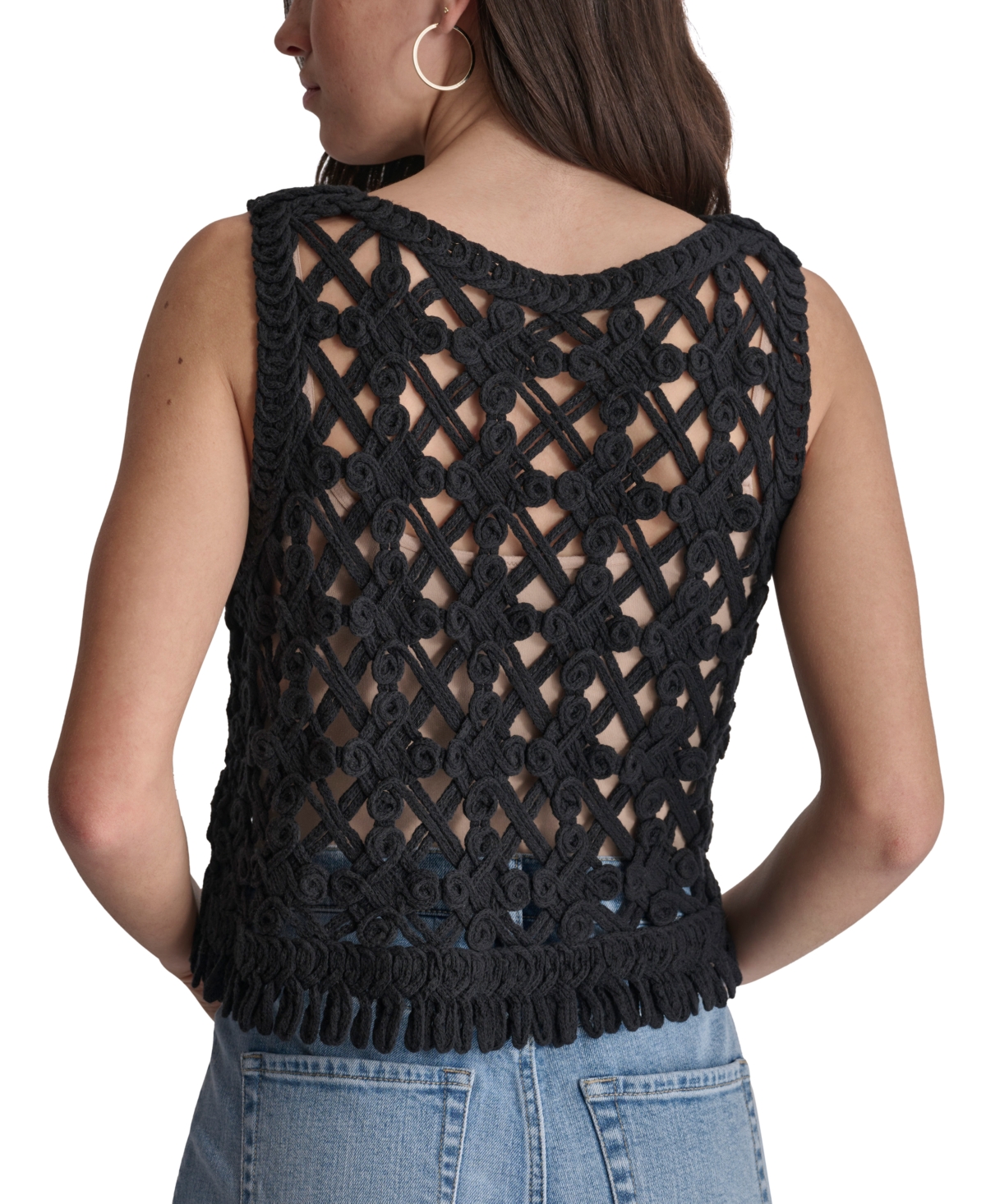 Dkny Jeans Women's Crochet Scoop-Neck Cotton Top