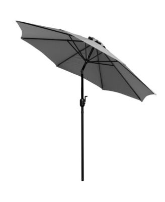 Outdoor Powder Coated Steel Dining Table With Faux Teak Poly Slat Top, 9' Patio Umbrella And Base