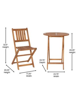 Stora Three Piece Solid Acacia Wood Folding Patio Bistro Set With Lightweight Round Table And Two Chairs