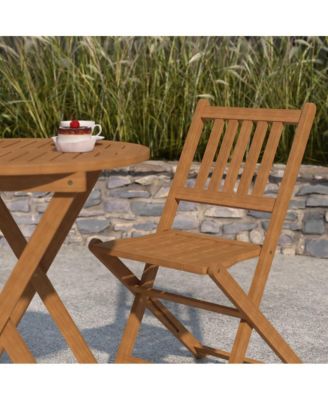 Stora Three Piece Solid Acacia Wood Folding Patio Bistro Set With Lightweight Round Table And Two Chairs