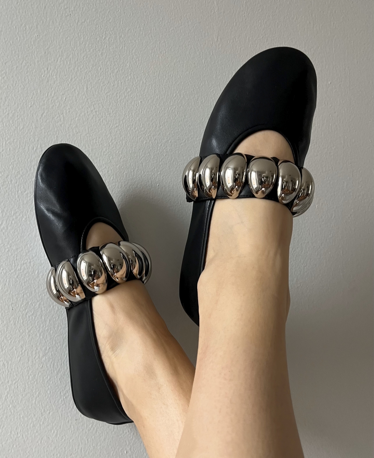 Jeffrey Campbell Ballet Stud Embellished Ballet Flats In Black,silver