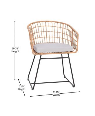 Ari Three Piece All-Weather Rattan Rope Patio Set With Acacia Wood Top Side Table And Two Chairs With Cushions