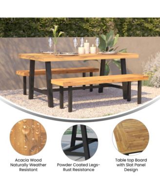 Zuli Solid Acacia Wood Dining Table With Metal Legs For Indoor And Outdoor Use