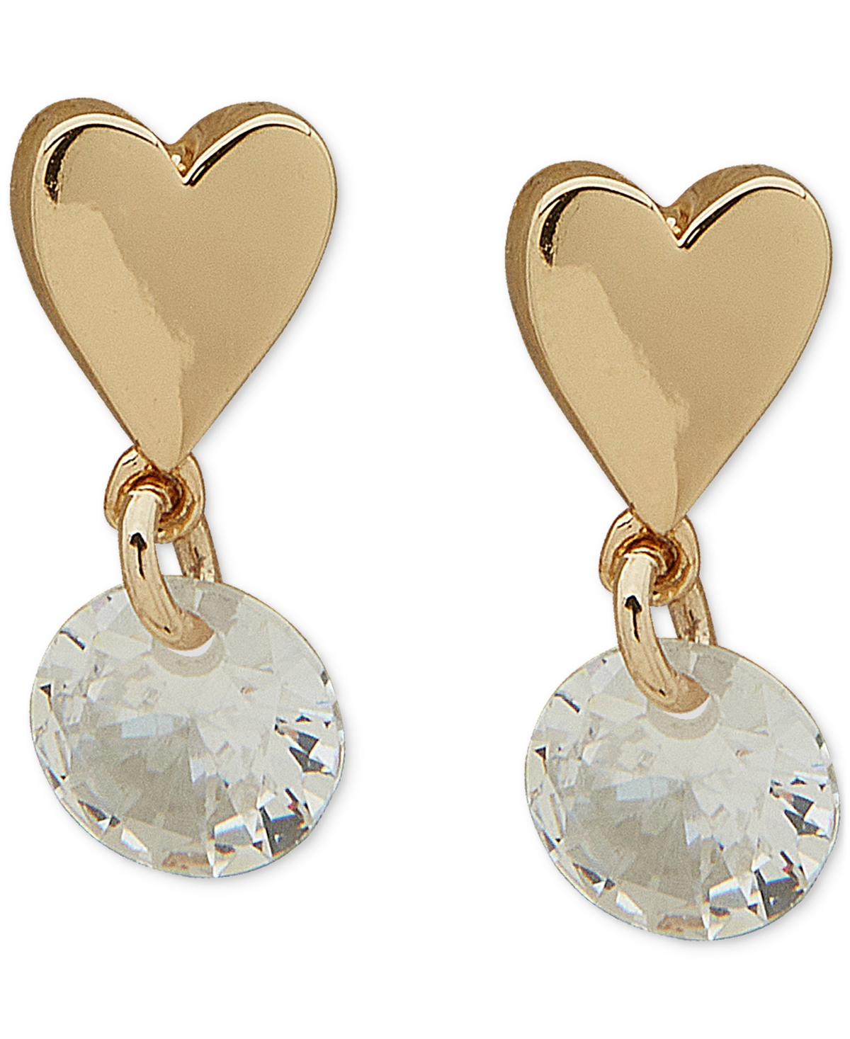 Gold-Tone Heart & Cubic Zirconia Drop Earrings - Crystal Wh