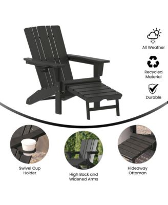 Ridley Hdpe Adirondack Chair With Cup Holder And Pull Out Ottoman, All-Weather Hdpe Indoor/Outdoor Lounge Chair