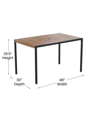 Chara 5 Piece Outdoor Synthetic Teak Poly Slat Table & Chairs Set - Steel Framed Table With Umbrella Hole & 4 Club Chairs
