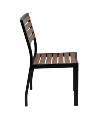 Calle 7 Piece Outdoor Faux Teak Poly Slat Outdoor Furniture Set - Table, 4 Chairs And Patio Umbrella And Base