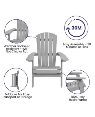 Set Of 2 Riviera Poly Resin Folding Adirondack Lounge Chair - All-Weather Indoor/Outdoor Patio Chair