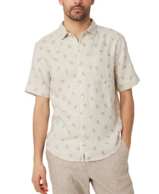 Frank And Oak - Men's Relaxed Fit Short Sleeve Floral Print Button-Front Linen Shirt