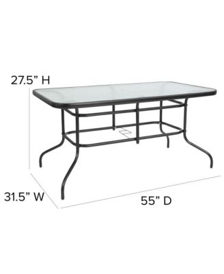 Patio Table & Chairs Set With Rectangular Metal Table With Tempered Glass Top And Stacking Chairs
