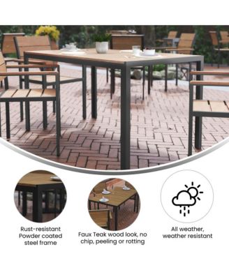 Fena 55" X 31.5" Outdoor Dining Table With Faux Teak Poly Slat Top And Metal Frame